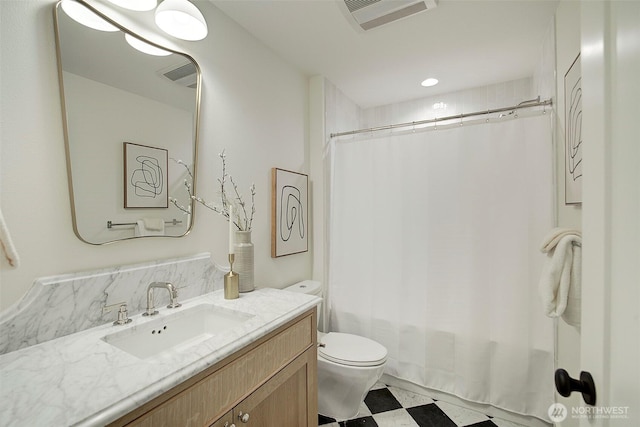 9208 11th Ave NW, Seattle, WA 98117 - full bath with vanity, tile patterned floors, shower / bath combo with shower curtain, and recessed lighting