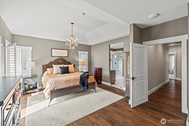 13228 202nd Ave SE, Issaquah, WA 98027 - bedroom featuring dark wood finished floors, a chandelier, and lofted ceiling