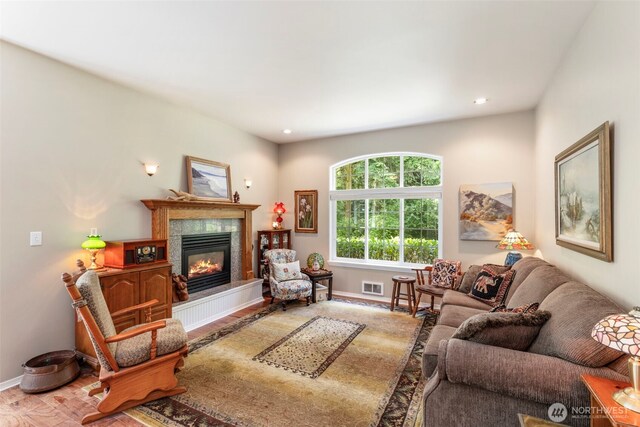 4766 Mason St, Port Townsend, WA 98368 - living room with a glass covered fireplace and recessed lighting