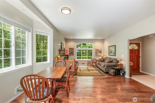 4766 Mason St, Port Townsend, WA 98368 - dining room with wood finished floors and recessed lighting