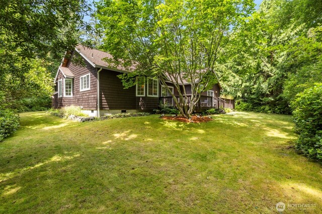 4766 Mason St, Port Townsend, WA 98368 - view of grassy yard with a wooden deck