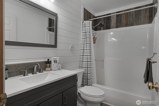 5850 Rest Pl NE, Bremerton, WA 98311 - bathroom with vanity, shower / tub combo, and wood walls