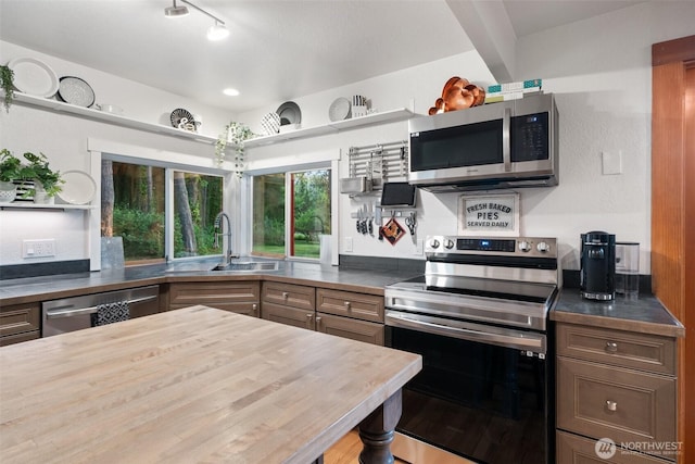 14855 Phelps Rd NE, Bainbridge Island, WA 98110 - kitchen with appliances with stainless steel finishes and open shelves