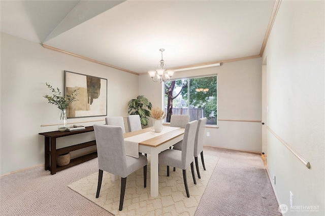 3035 Carbon Ridge St, Enumclaw, WA 98022 - dining room with a chandelier, light carpet, and crown molding