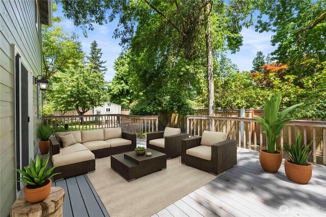 3035 Carbon Ridge St, Enumclaw, WA 98022 - wooden deck featuring outdoor lounge area and a fenced backyard