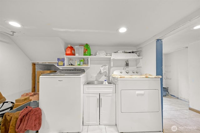 1501 Lakeway Dr, Bellingham, WA 98225 - laundry room featuring washer and dryer, recessed lighting, and light tile patterned flooring