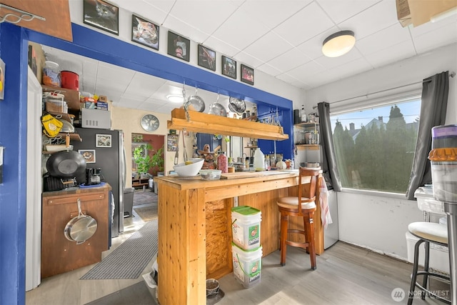 1501 Lakeway Dr, Bellingham, WA 98225 - bar featuring wood finished floors, a paneled ceiling, and freestanding refrigerator