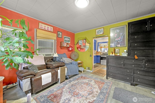 1501 Lakeway Dr, Bellingham, WA 98225 - living area featuring ornamental molding and wood finished floors