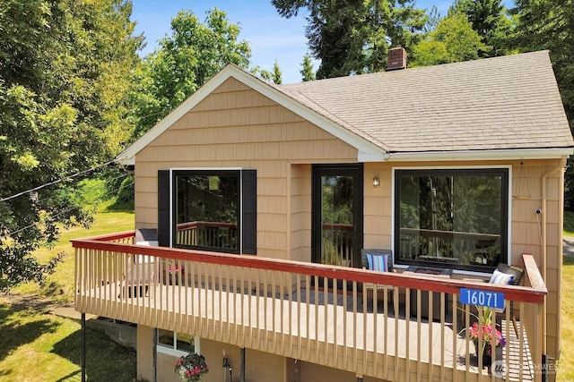 16071 Colony Rd, Bow, WA 98232 - back of house with a deck, roof with shingles, and a chimney