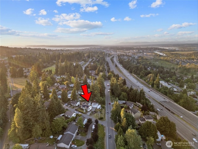 2319 Gale Pl, Everett, WA 98203 - aerial view of property and surrounding area featuring a highway and nearby suburban area