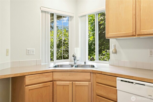6205 26th St NE, Tacoma, WA 98422 - kitchen with white dishwasher, light countertops, and light brown cabinetry