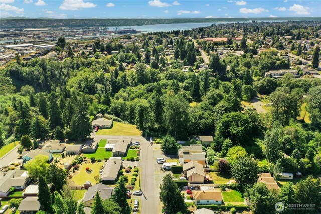 6205 26th St NE, Tacoma, WA 98422 - aerial overview of property's location featuring a large body of water and nearby suburban area