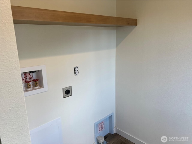 5711 112th Avenue Ct E Unit 30, Puyallup, WA 98372 - washroom featuring hookup for an electric dryer, hookup for a washing machine, and dark wood finished floors