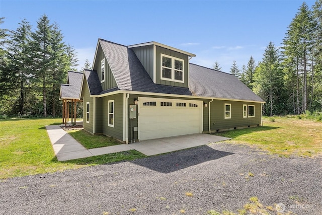 809 NW Gertrude Ave, Winlock, WA 98596 - view of front facade with a front yard, board and batten siding, a shingled roof, and gravel driveway