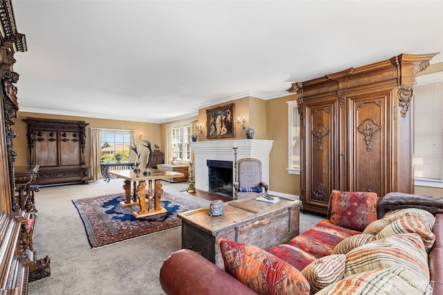 4410 N 45th St, Tacoma, WA 98407 - carpeted living area with a fireplace and ornamental molding