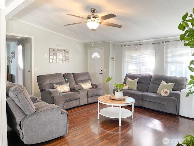 15410 SE 272nd St Unit 71, Kent, WA 98030 - living room featuring lofted ceiling, wood finished floors, and ceiling fan