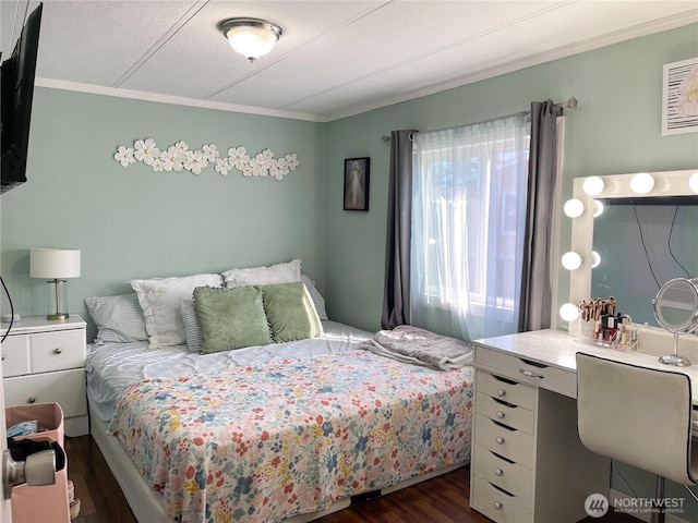 15410 SE 272nd St Unit 71, Kent, WA 98030 - bedroom featuring ornamental molding and dark wood-style flooring