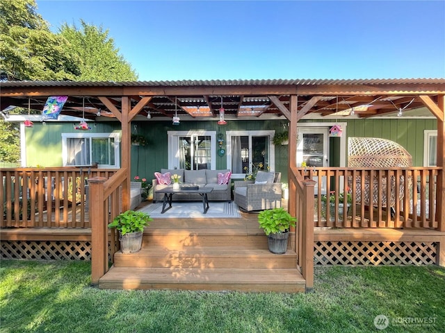 15410 SE 272nd St Unit 71, Kent, WA 98030 - deck with outdoor lounge area and a yard
