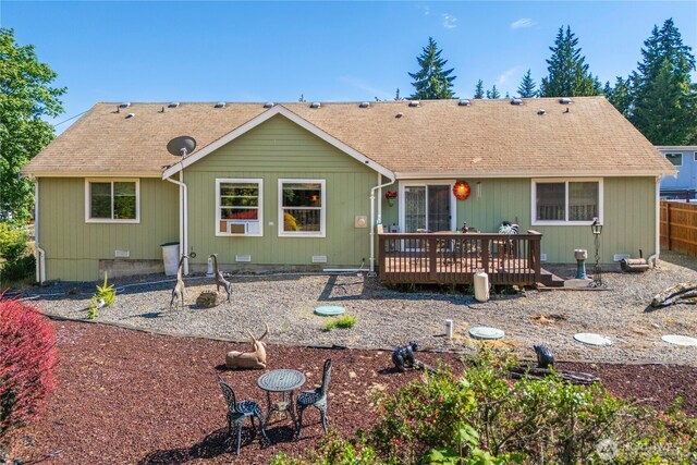 9923 74th Ave E, Puyallup, WA 98373 - back of property featuring a wooden deck, a shingled roof, and crawl space