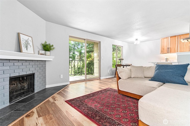 3104 Bill Mcdonald Pkwy Unit D104, Bellingham, WA 98225 - living room featuring wood finished floors and a fireplace