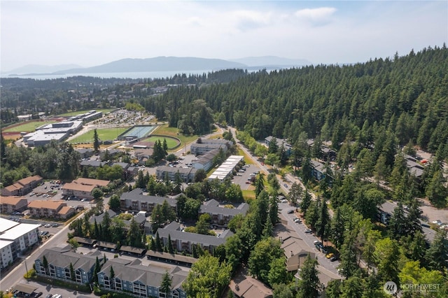 3104 Bill Mcdonald Pkwy Unit D104, Bellingham, WA 98225 - aerial view of property and surrounding area featuring a heavily wooded area and a mountain backdrop