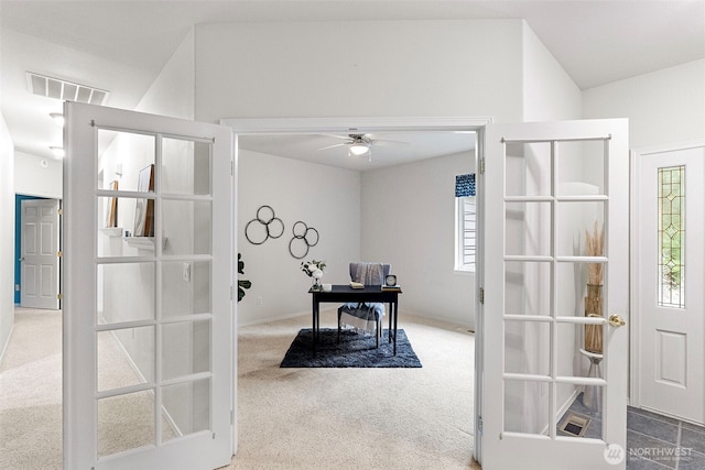 7506 Hawkstone Ave SW, Port Orchard, WA 98367 - office with carpet flooring, a ceiling fan, and french doors