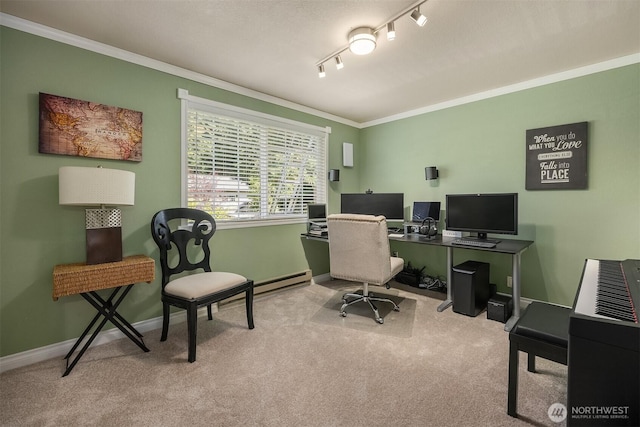 15600 116th Ave NE Unit E4, Bothell, WA 98011 - carpeted office space featuring crown molding, rail lighting, and a baseboard heating unit