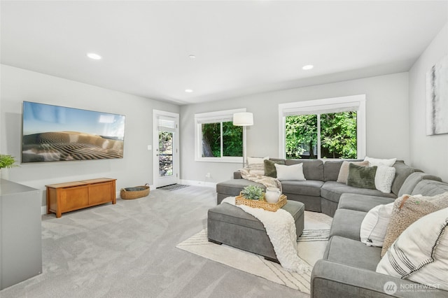 7223 NE 118th Ct, Kirkland, WA 98034 - living room featuring plenty of natural light, carpet flooring, and recessed lighting