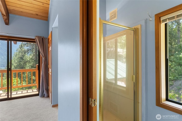 16537 Lakeview Dr, Leavenworth, WA 98826 - doorway with wooden ceiling and carpet