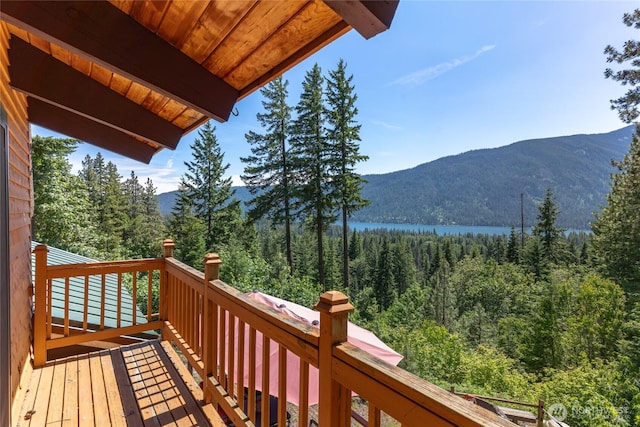 16537 Lakeview Dr, Leavenworth, WA 98826 - wooden deck with a forest view and a mountain view