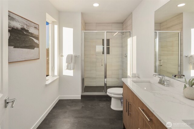 2749 Clare Ave Unit 1, Bremerton, WA 98310 - full bath with vanity, a stall shower, and recessed lighting