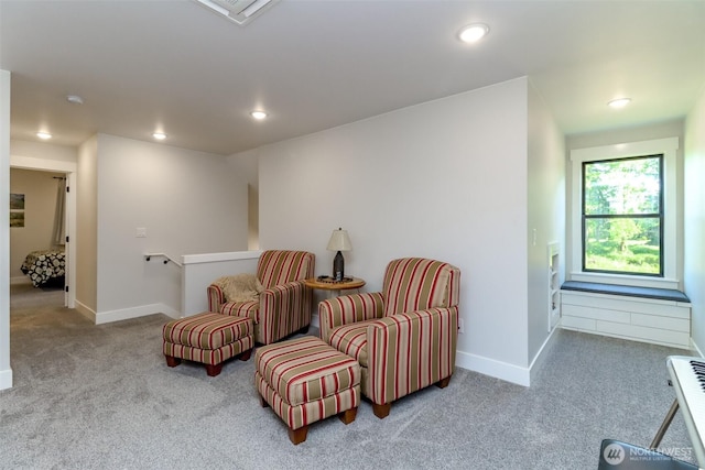 14045 Solberg Rd SE, Yelm, WA 98597 - living area featuring carpet, recessed lighting, and an upstairs landing