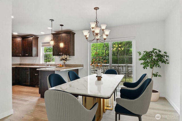 237 SW Oak Rd, Port Orchard, WA 98367 - dining room featuring a chandelier, light wood-style floors, and recessed lighting