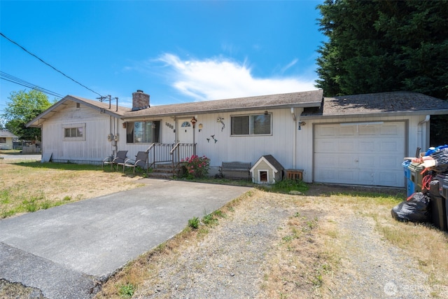 11104 Ainsworth Ave S, Tacoma, WA 98444 - ranch-style home with a chimney, dirt driveway, and an attached garage