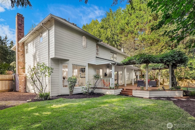 2892 160th Pl NE, Bellevue, WA 98008 - rear view of house with an outdoor living space, a deck, and a chimney