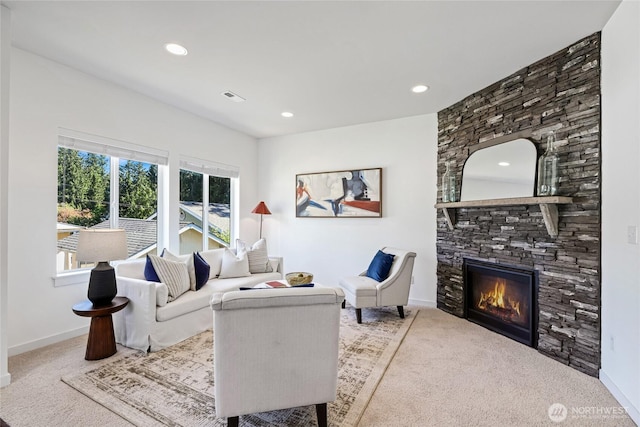31 157th Ln SE, Bothell, WA 98012 - carpeted living room featuring a fireplace and recessed lighting