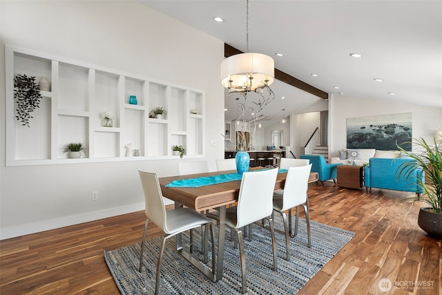 5530 Frances Ave NE, Tacoma, WA 98422 - dining space with stairway, wood finished floors, a chandelier, and recessed lighting