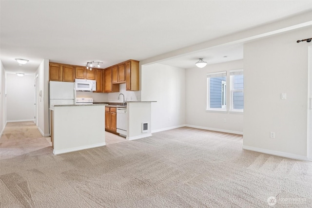 20320 Bothell Everett Hwy Unit D201, Bothell, WA 98012 - kitchen with white appliances, open floor plan, and light colored carpet