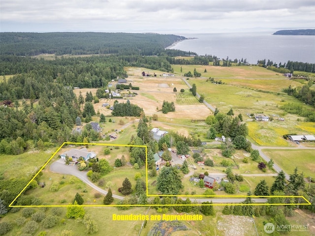 93 Old Schoolhouse Rd, Sequim, WA 98382 - aerial view of property's location featuring a heavily wooded area and property boundaries highlighted