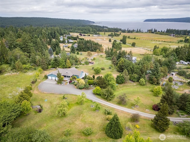 93 Old Schoolhouse Rd, Sequim, WA 98382 - view of property location with a nearby body of water and a heavily wooded area