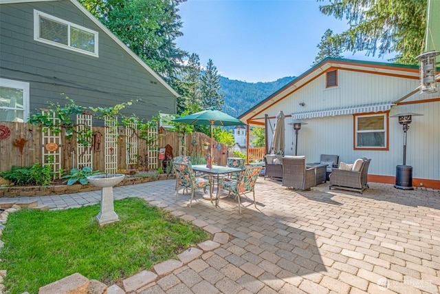 231 Benton, Leavenworth, WA 98826 - view of patio / terrace featuring outdoor lounge area, a mountain view, and outdoor dining space