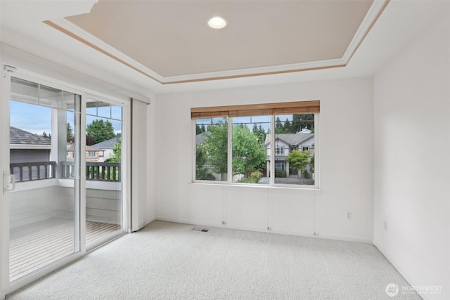 3301 Monterey Ct NE, Renton, WA 98056 - spare room with a raised ceiling, light carpet, and ornamental molding
