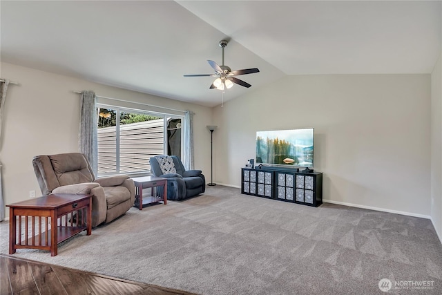 19802 69th Avenue Ct E, Spanaway, WA 98387 - living area with a ceiling fan, lofted ceiling, and carpet