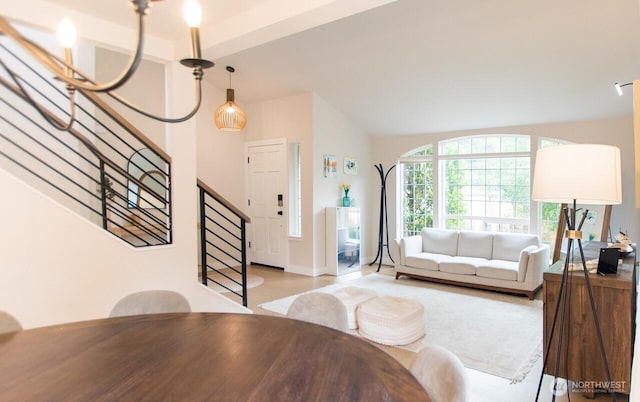 903 198th Ave E, Lake Tapps, WA 98391 - living room featuring stairway and vaulted ceiling
