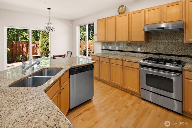 21609 46th Pl S Unit 95, Kent, WA 98032 - kitchen with stainless steel appliances, under cabinet range hood, light wood-style floors, and plenty of natural light