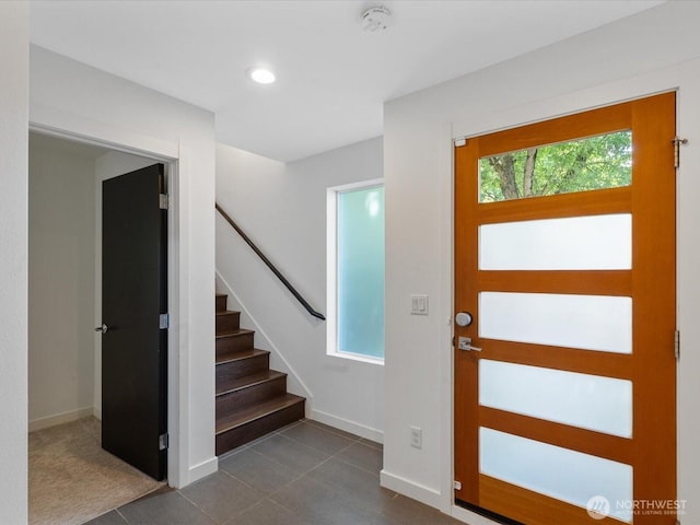 733 Martin Luther King Jr Way, Seattle, WA 98144 - entryway featuring stairs, recessed lighting, and dark tile patterned flooring