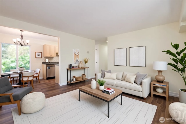 5029 84th St SW Unit 301, Mukilteo, WA 98275 - living area with a chandelier and dark wood finished floors