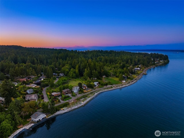 9882 Manitou Beach Dr NE, Bainbridge Island, WA 98110 - aerial view at dusk of a water view and a view of trees