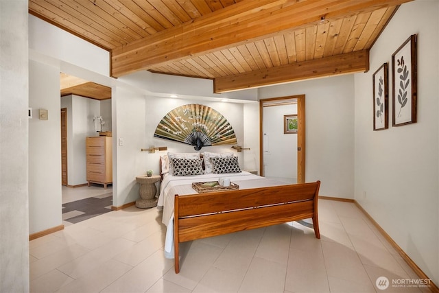 9882 Manitou Beach Dr NE, Bainbridge Island, WA 98110 - bedroom featuring a wooden ceiling with exposed beams and baseboards