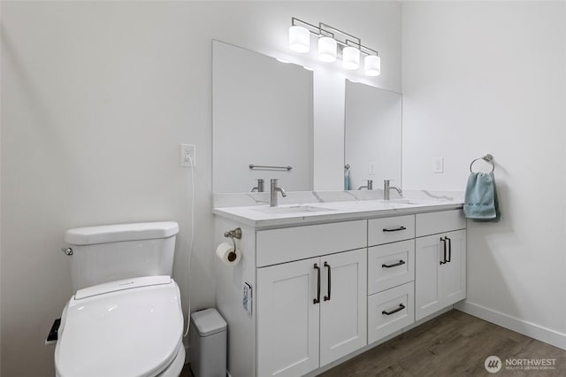 7952 Apache Dr, Maple Falls, WA 98266 - full bathroom with double vanity and wood finished floors